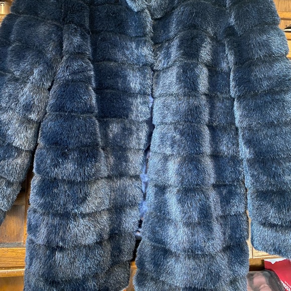 Laundry By Shelli Segal Royal Navy Blue Faux Fur Coat XL - Picture 6 of 10